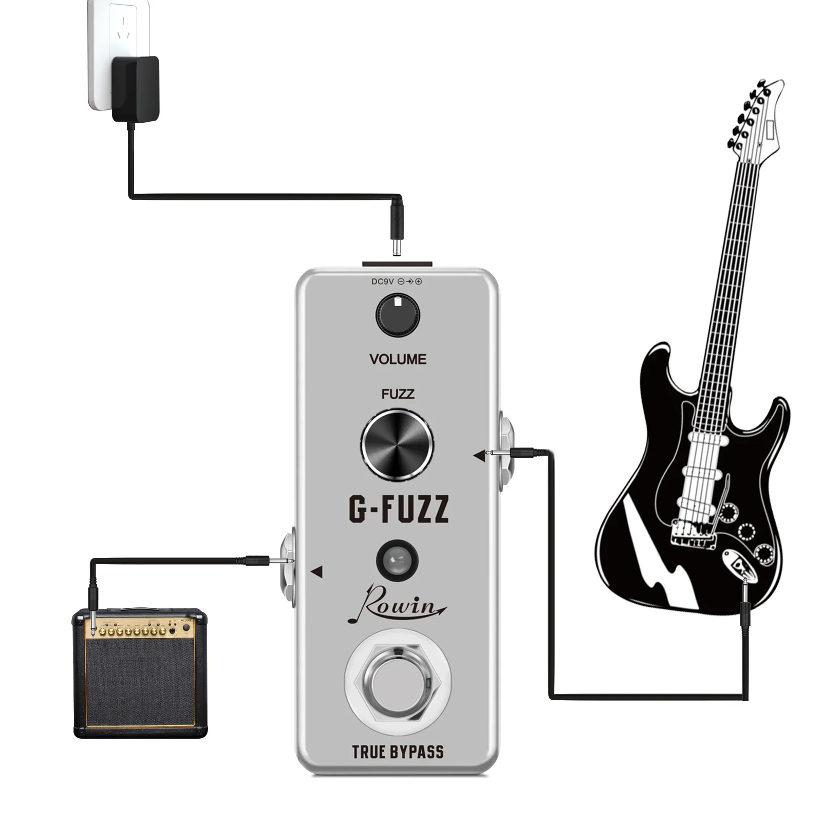 Rowin Guitar Effect Pedal Fuzz Pure Analog Muff G-Fuzz Dynamic MASSIVE Volume Easy Control Mini Size True Bypass