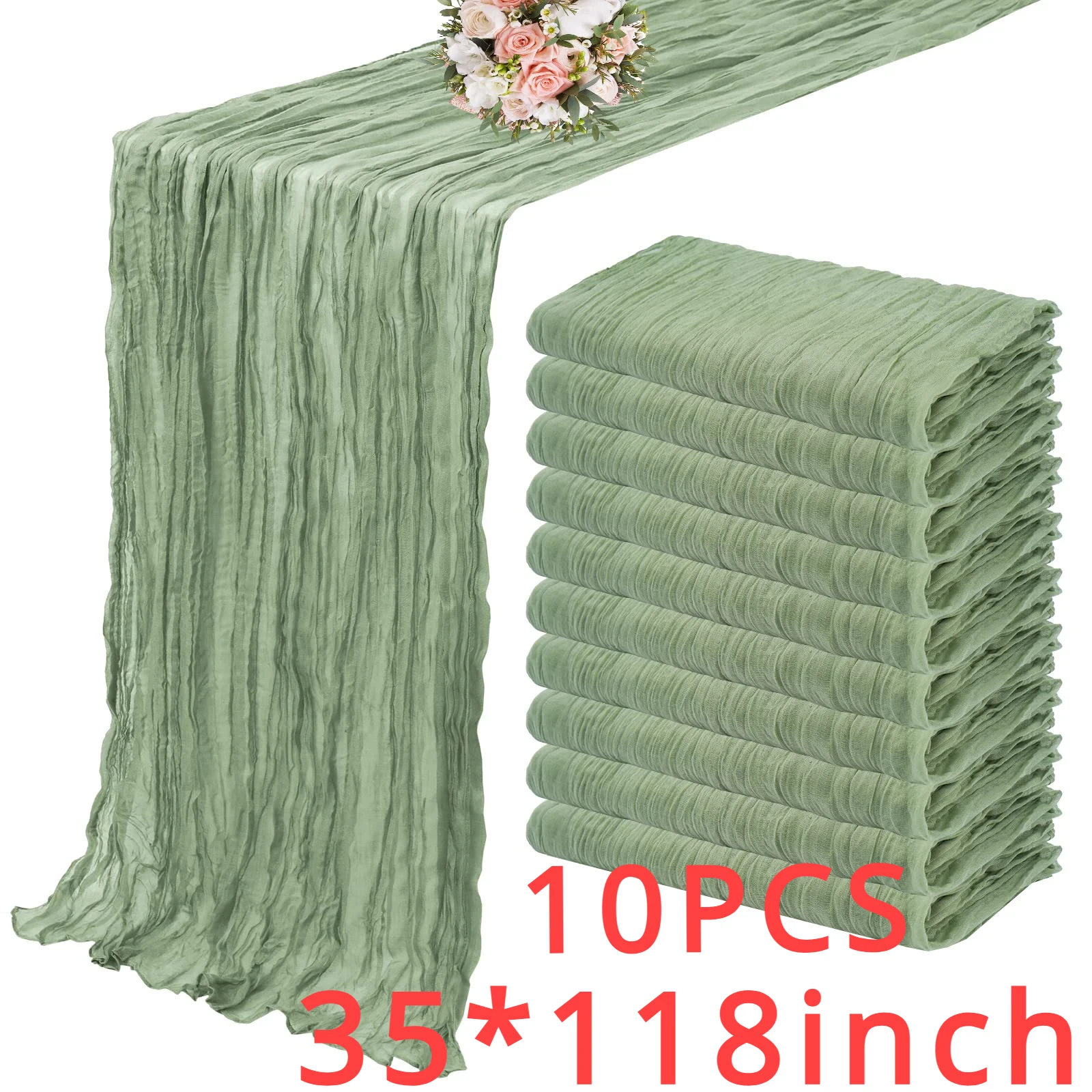 

10PCS Semi-Sheer Gauze Table Runner Cheesecloth Wedding Table Runner Sage Green Setting Dining Party Banquets Arches Cake Decor