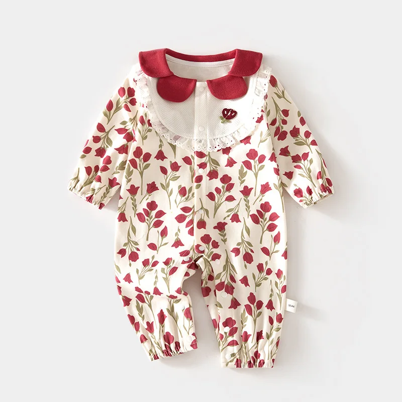 Baby Jumpsuit Baby Newborn Boneless Spring and Autumn Pure Cotton Romper Jacquard Infant Children's Wear Split Romper