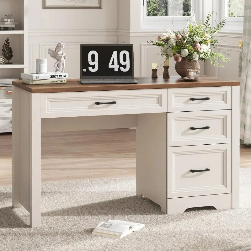 

Farmhouse Executive Desk Drawers File Drawer Wood Computer Storage Rustic Office Work White Customized