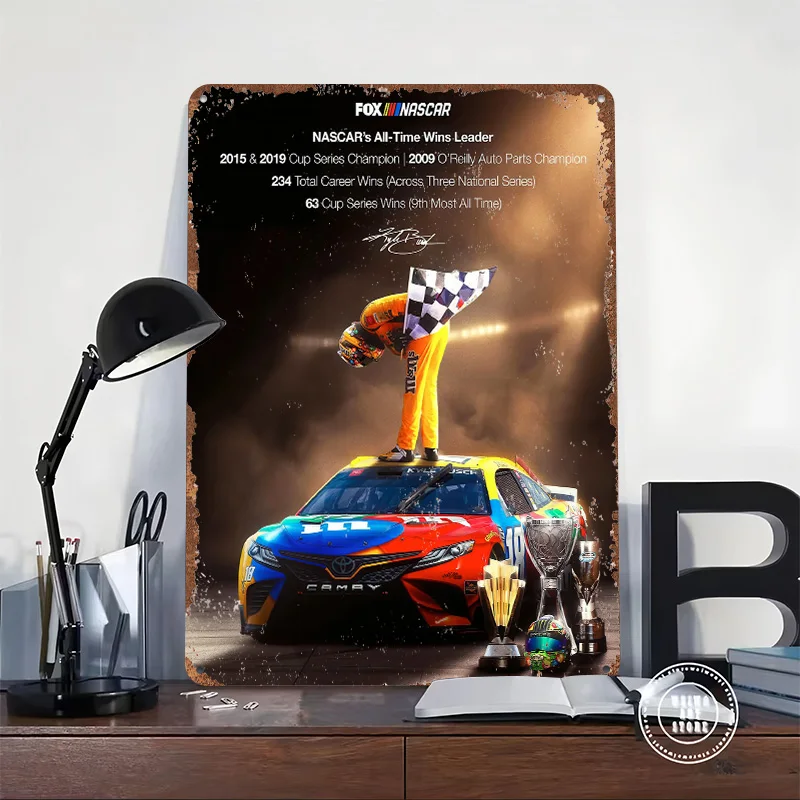 Kyle Busch NASCAR Champion Celebration 3D Texture Printed Poster Custom Vintage Metal Tin Plate Sign for Wall Art House Decor