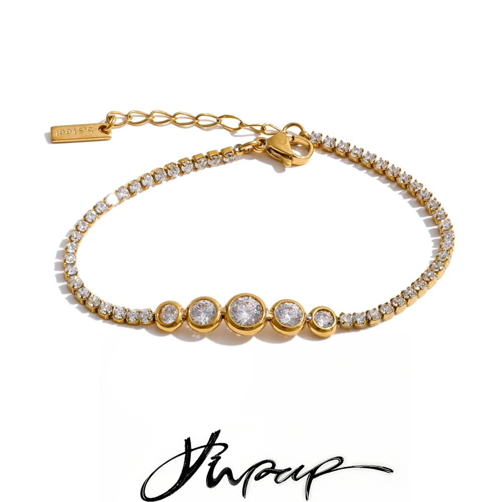 Pulseira de Cadeia em Aço Inoxidável de Alta Qualidade com Zircônia Cúbica, Joia Premium Brilhante e Delicada, Presente de Aniversário