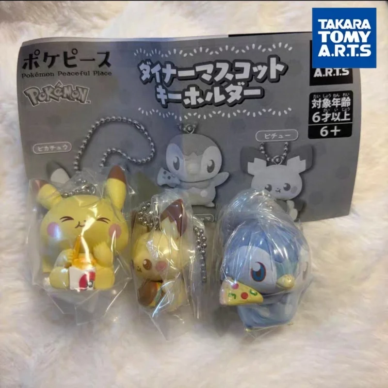 Takara Tomy Pokemon Peaceful Place Diner Keychain Pendant Pikachu Munchlax Piplup Pichu Capsule Toy Bag Hanging Ornament