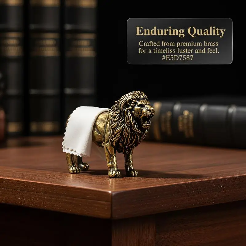 Brass Lion Statue Vintage Antique Finished Exquisite Carved Craft Ornament for Bedroom Entryway Home Decor Collectible Gift