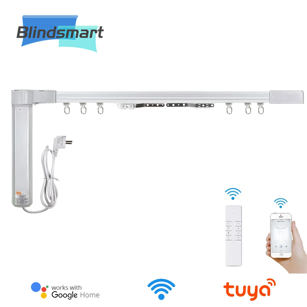 Blindsmart WiFi Curtain Motor Tuya Smart Life Customized Electric Curtains Track with RF Remote Alexa Voice Control