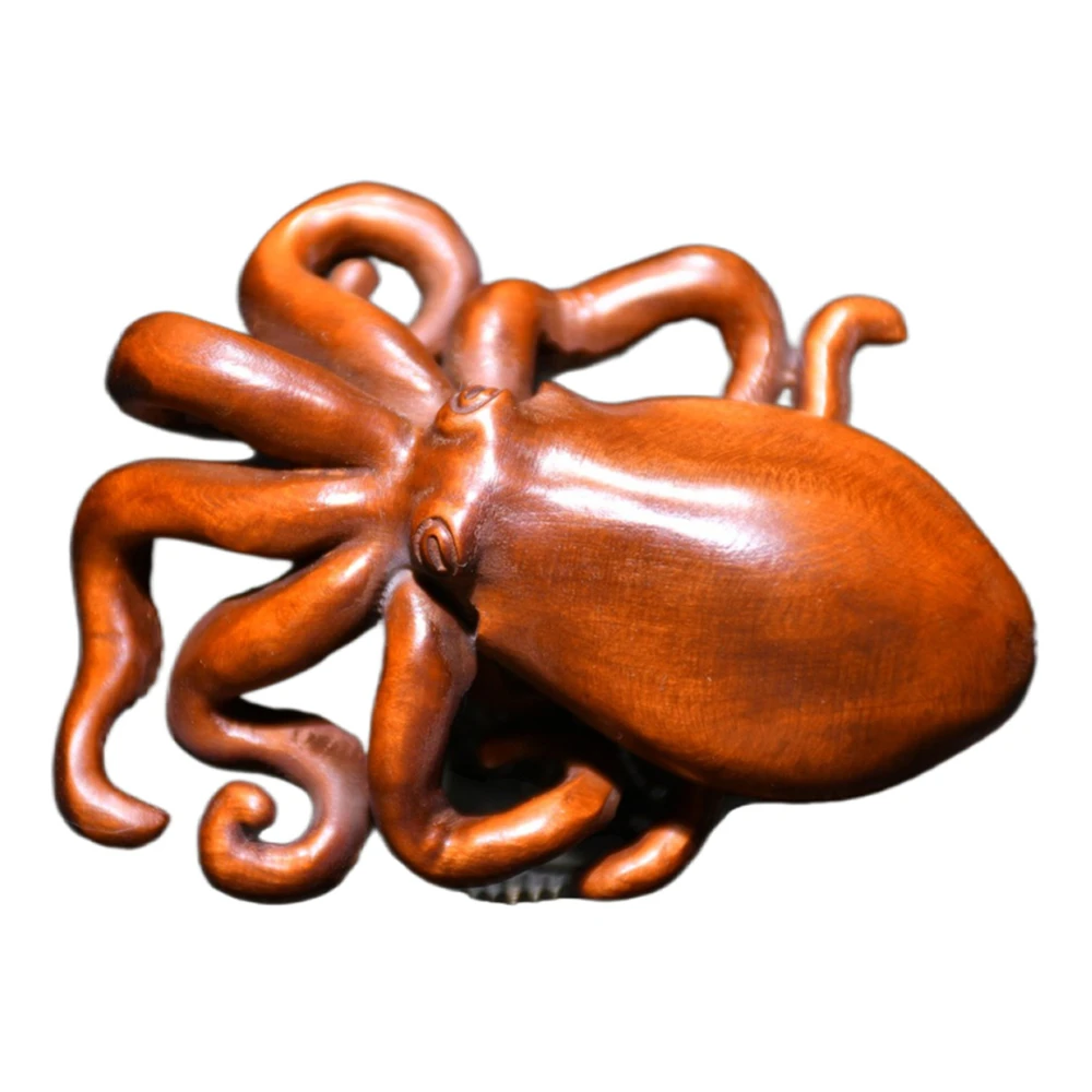 Wooden Ornaments Carved Hand Octopus Figurine Statue Nautical Prosperity Marine Adaptability Oceanic Intelligence Gift Tv