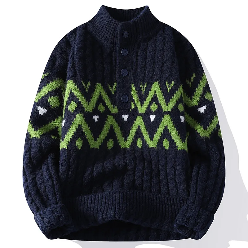 Legible Autumn and Winter Casual Sweaters Men Loose Knitted Pullovers Male Stand Collar Sweater Man