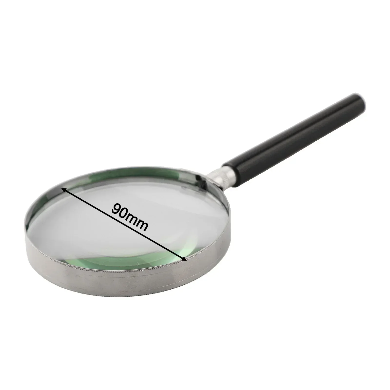 5X Magnification Handheld Magnifier 75/90/100mm Magnifying Glass Handle Semi-metallic Stainless Steel Magnifier