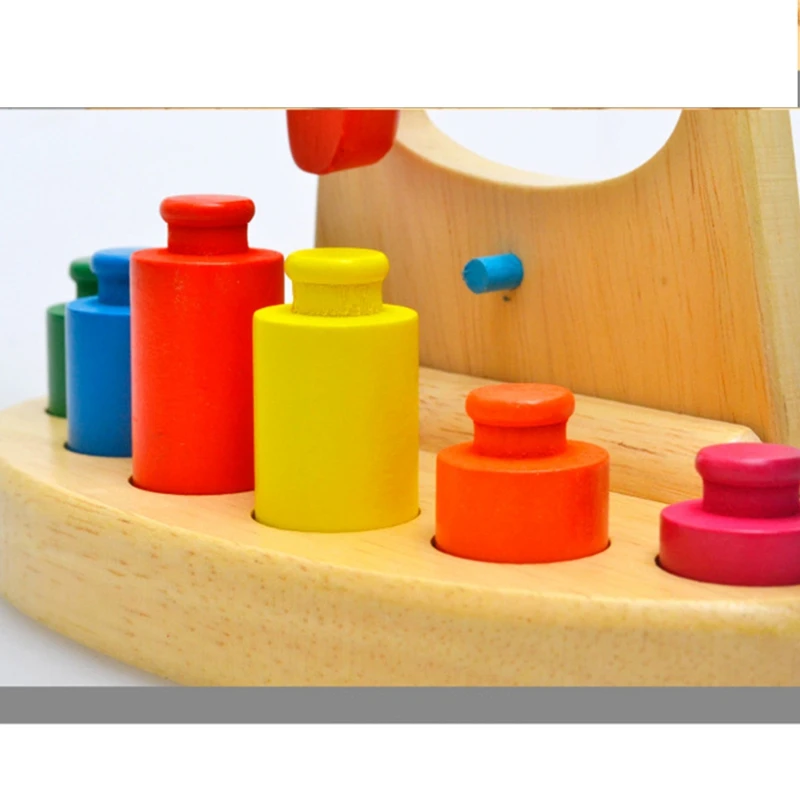 

ODIES-Funny Wooden Balance Scale With 6 Weights Weighing Scale Sensorial Early Education Game Gifts For Kids