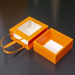 20.3×22.5×9.4 cm 5 set Black Frame Orange Window Paper Box + Bag DIY Handmade Chocolate Wedding Birthday Holiday Gift Pack