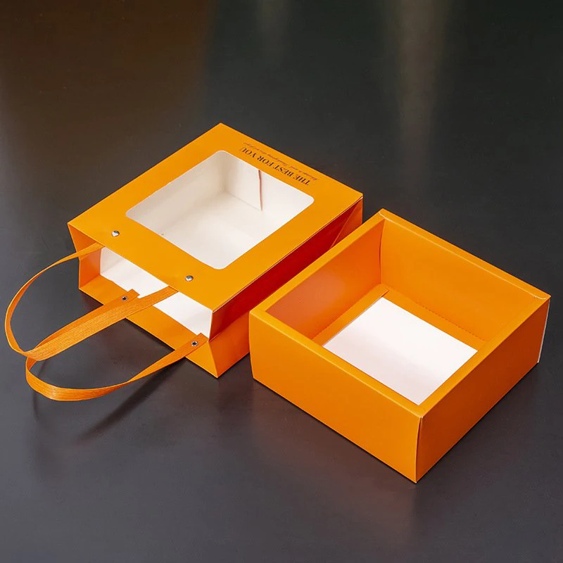 20.3×22.5×9.4 cm 10set Black Frame Orange Window Paper Box + Bag DIY Handmade Chocolate Wedding Birthday Holiday Gift Pack