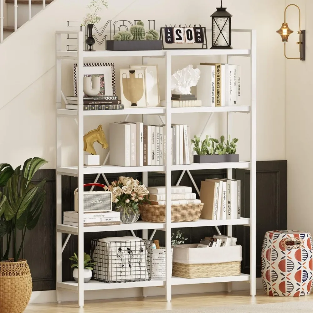 

FATORRI Bookcase, Modern 5 Tier, Wood Etagere Bookshelf, Metal Tall Book Shelf with Large Open Shelving Unit (White Oak, 51 Inch