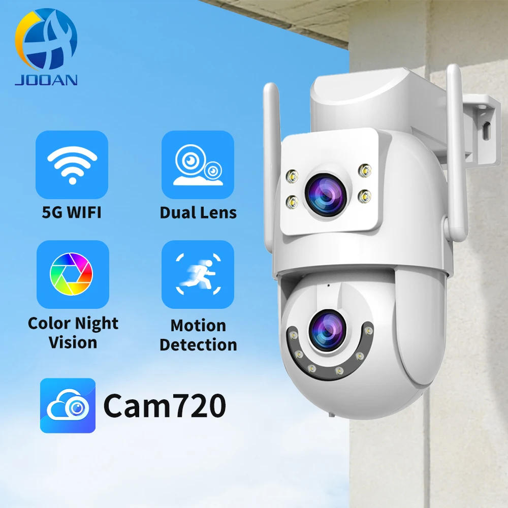 

Jooan 4K WiFi Outdoor Surveillance Camera 5G Wifi Dual Lens Security IP Cameras 5X Zoom HD CCTV Audio Video PTZ Camera