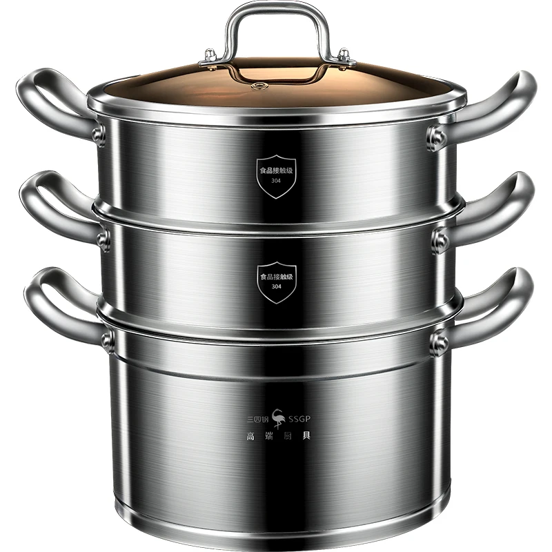 

Steamer household all 304 stainless steel steamed buns double-layer multi-layer soup pot cooking and stewing integrated