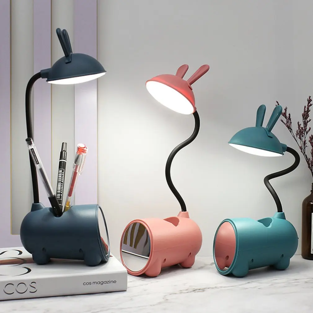 Simple Desktop Pencil Desk Lamp Cartoon Rabbit Eye Protection Cell Phone Holder Bedroom Small Desk Lamps Free Shipping New 2023