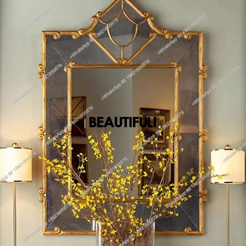 

Antique gold model house fireplace mirror European art entrance wall hanging scenery creative background wall decoration mirror