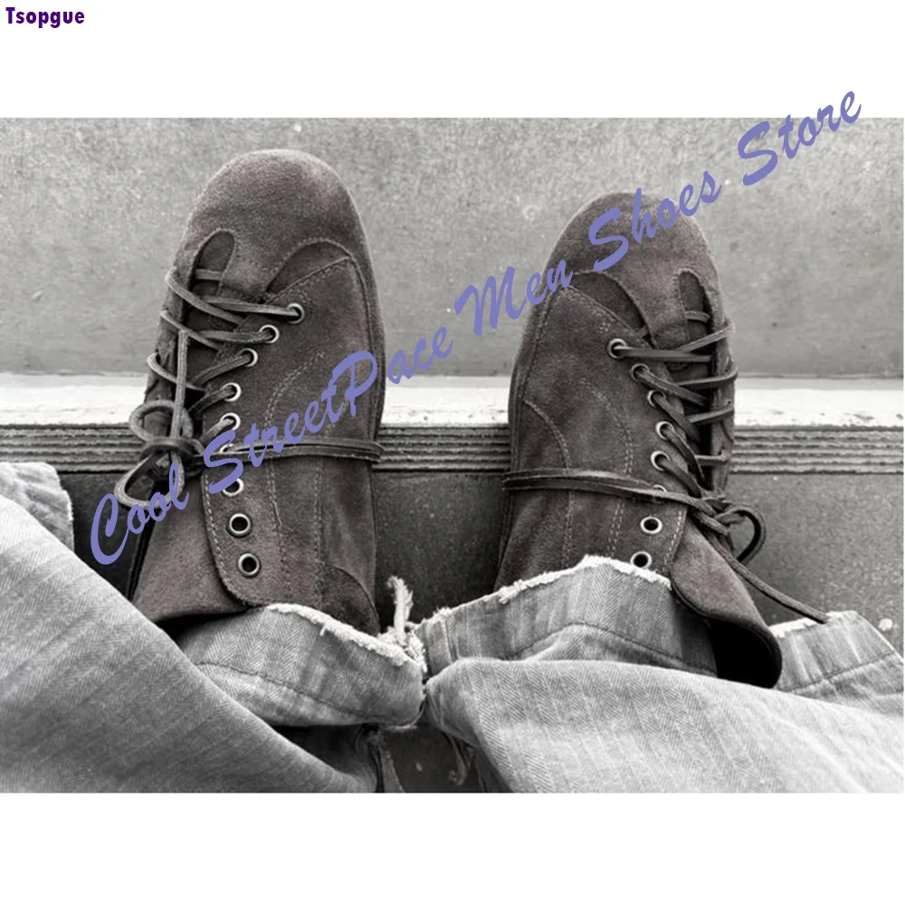 Lace Up Casual Oxford Shoes Men Black Matte Suede Surround Cross Wrap Laces Pointed Flat Low Heel Street Handmade Daily Shoes