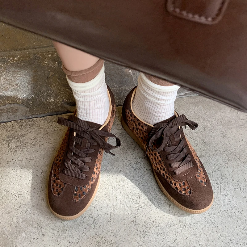 

Women's Casual Luxury Elegant Leopard Flats Shoes Summer Style Vintage Handmade Genuine Leather Sneakers Ladies Woman Footwear