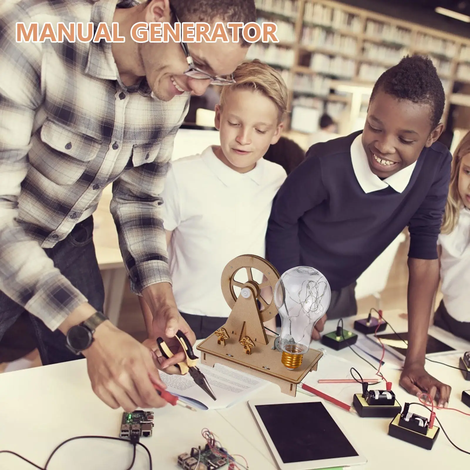 

1 set 1 Set Wooden Diy Hand Crank Generator For Kids Science Learning Electricity Experiment Kit Portable Manual Generator