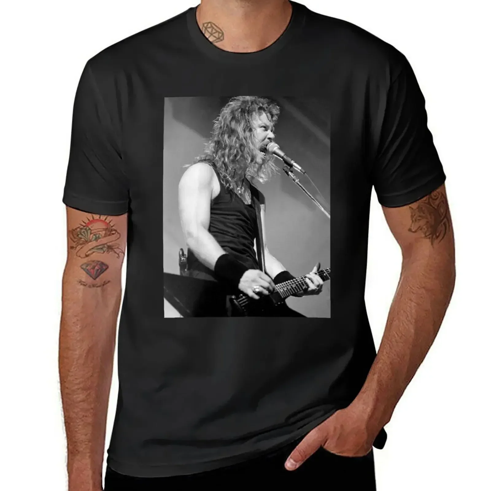 T-shirt imprimé James Hetfield BW pour hommes, grande taille, en coton, à la mode