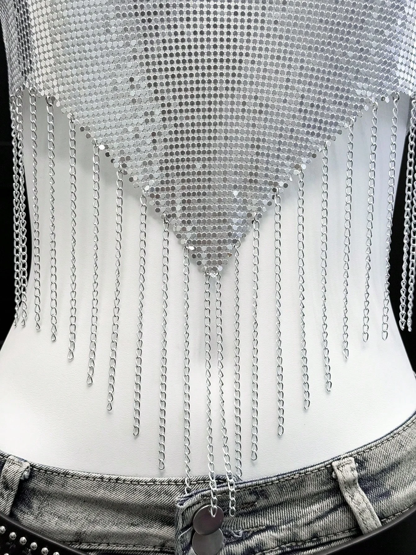 ผู้หญิงโลหะSequinsพู่Tank Topเซ็กซี่Backless Bandage Tube Tops Crop Top Rave Partyไนท์คลับCamisoleใหม่