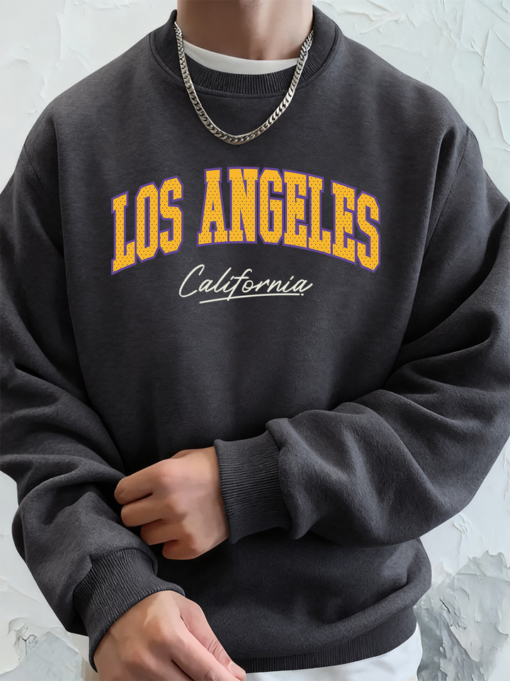  California Letter Creative Print Men'S Sweatshirts Winter Loose Hoodies Sports Crewneck Fleece Warm Pullovers Basics Men Clothes 