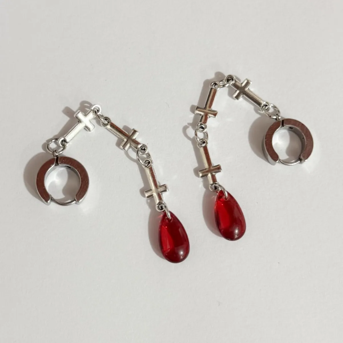 Gothic Vampire Cross Earrings For Women Girls Blood Drop Pendant Ear Hoops Vintage Red Crystal Witchcraft Jewelry Gifts
