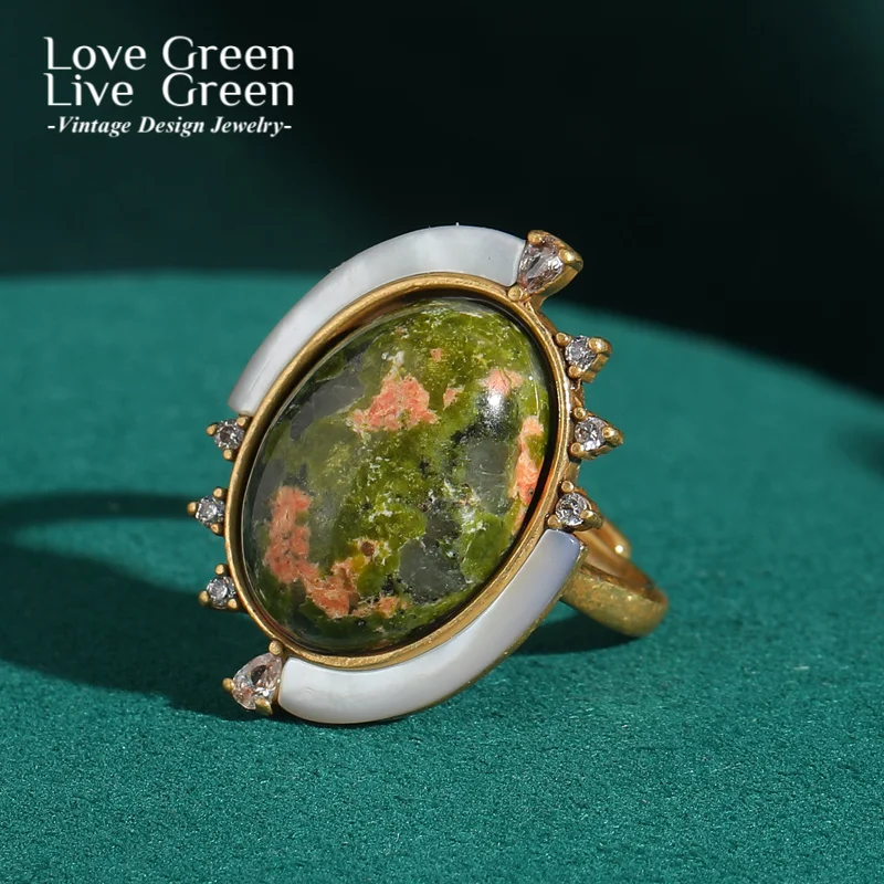 

Bohemian Jewelry Vintage Green Globe Map Ring Natural Stone 2025 Woman Gold Color Luxury Quality Designer Antique Accessories