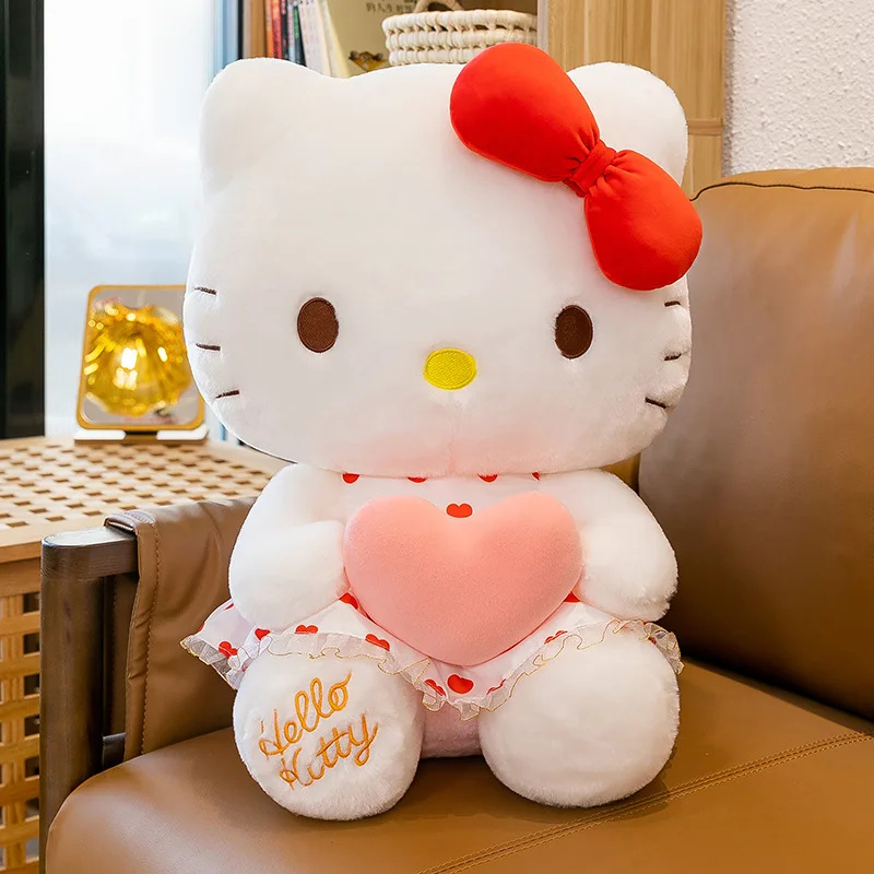 Peluche Sanurgente Hello Kitty pour enfants, jouet animal, jupe en fil de beurre, nœud assis, cadeau d'anniversaire et de Noël, 60cm