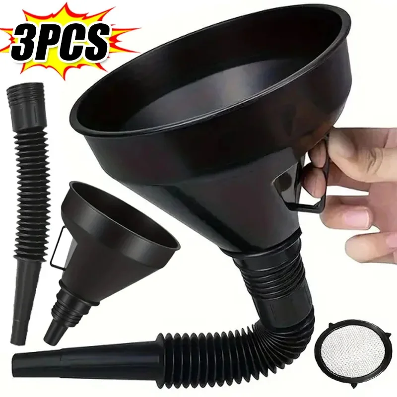 3/1pcs Car Engine Refueling Funnels with Filter Extension Pipe Universal Motorcycle Truck Oil Petrol Diesel Gasoline Fuel Funnel