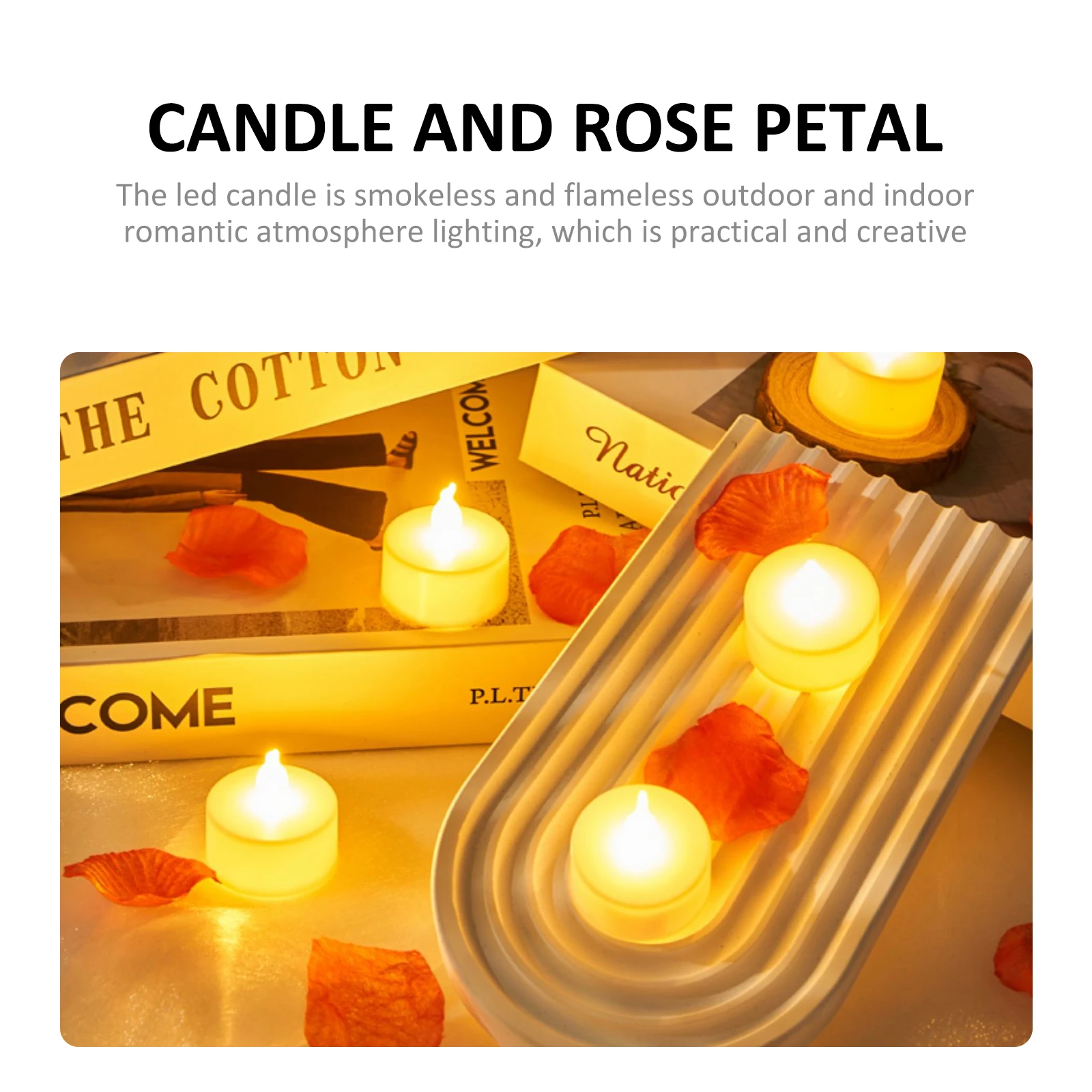

Romantic Scene LED Candles Rose Petals for Night Decorations Valentines Day Anniversary Synthetic Resin Proposal