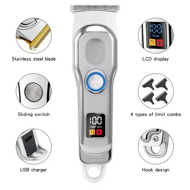 Professional Hair Clipper Rechargeable Electric Trimmer For Men Beard Kids Barber Cutting Machine Haircut LED Screen Waterproof