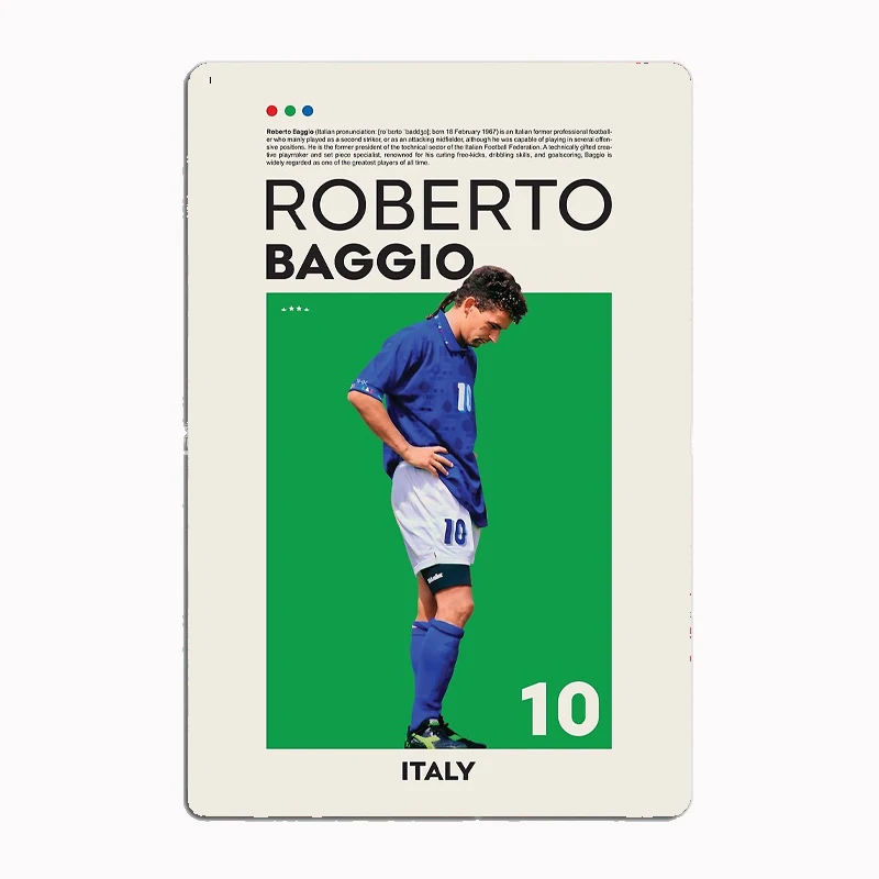 Roberto Baggio Soccer Player Poster Football Player Metal Sign Club Indoor Room Decor Custom Tin Home Wall Decor