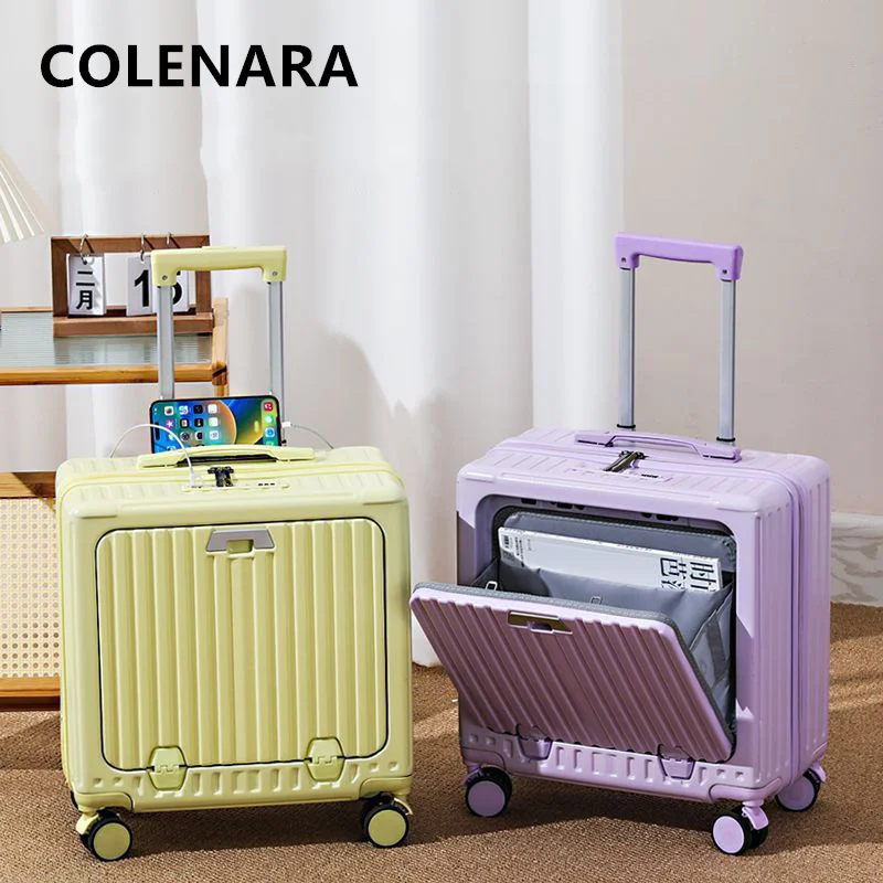 COLENARA High Quality Suitcase Front Opening Boarding Box USB Charging Multifunction Trolley Case 18 Inch Laptop Luggage