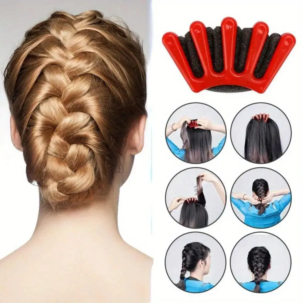 3PCS 5-Finger Sponge Hair Braiding Tool, DIY Wave Curly Twist Styling Kit, Manual Hair Weaver Crimper For Women Girls Party Trav - view 2