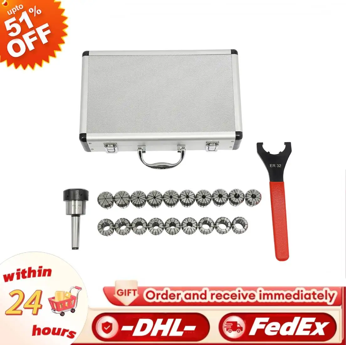 

19 Pieces ER32 Spring Collet Set Collet Chuck for CNC Engraving Machine High Precision Collet Set with Spanner,Carrying Box