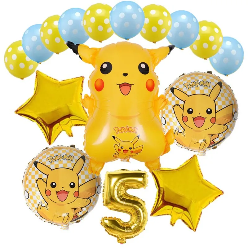 16pcs/Set Pokemon Pikachu Balloon Birthday Party Decoration Set Cartoon Animal Pocket Elf Aluminum Film Balloon Birthday Gifts