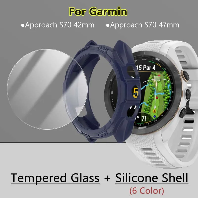 

Tempered Glass + Soft TPU Shell For Garmin Approach S70 42mm 47mm Watch Full Cover Screen Protector Film Liquid Silicone Case