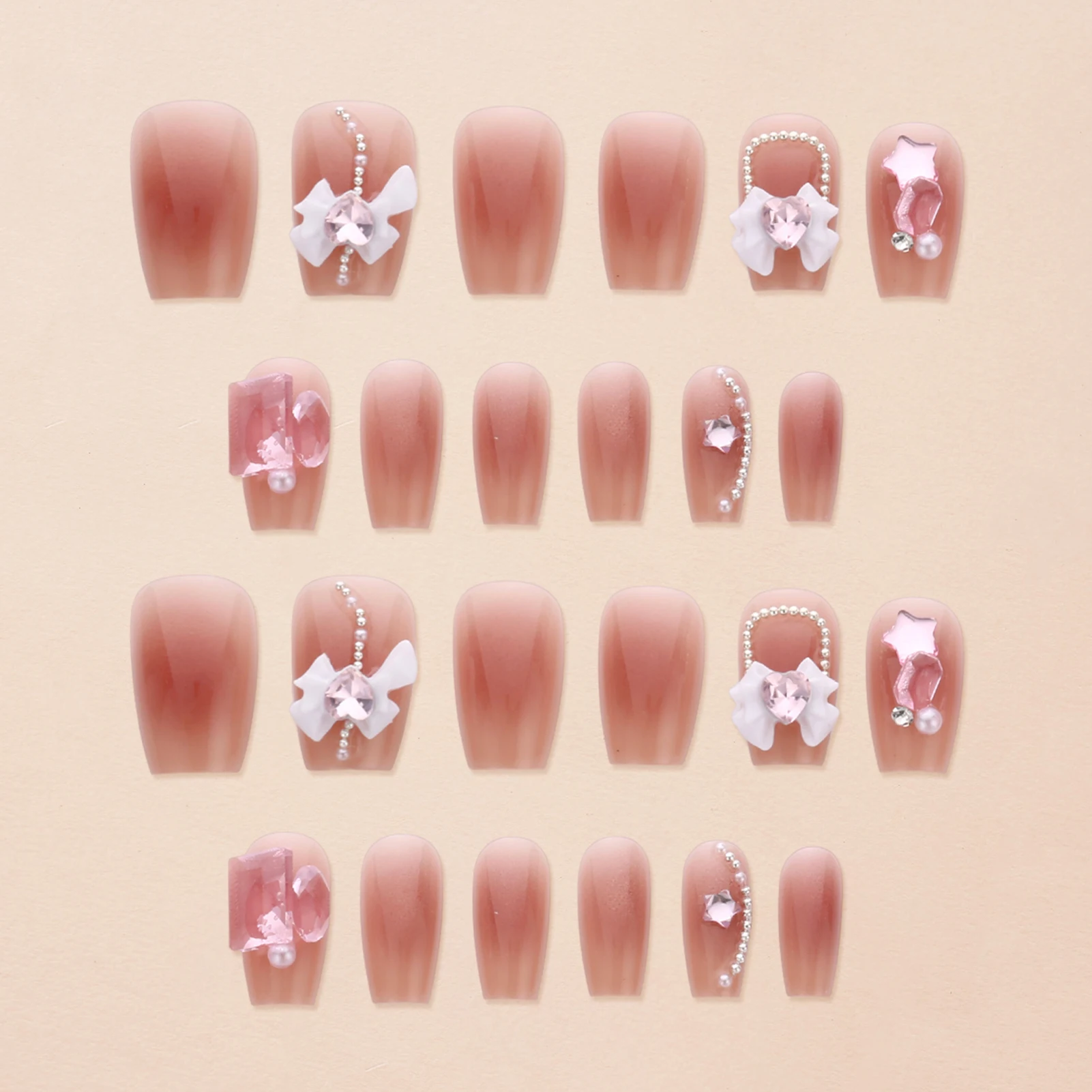 24pcs Fake Nails Blush Pink Fake Nails 3D Bowknot Setting with NO Harm and Smooth Edge Nails  Press On Nails for Daily Manicure