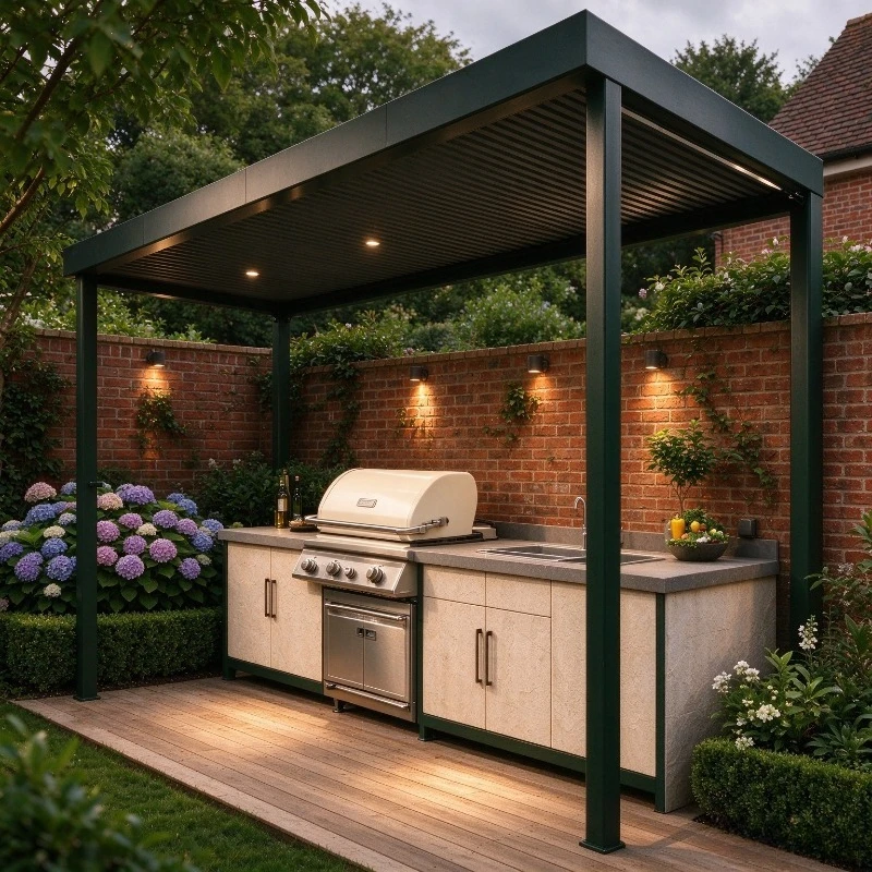 FL Customize Freestanding Outdoor Kitchen Cabinet Waterproof Steel BBQ Cooking Station with Burner Sink Drawers for Backyard