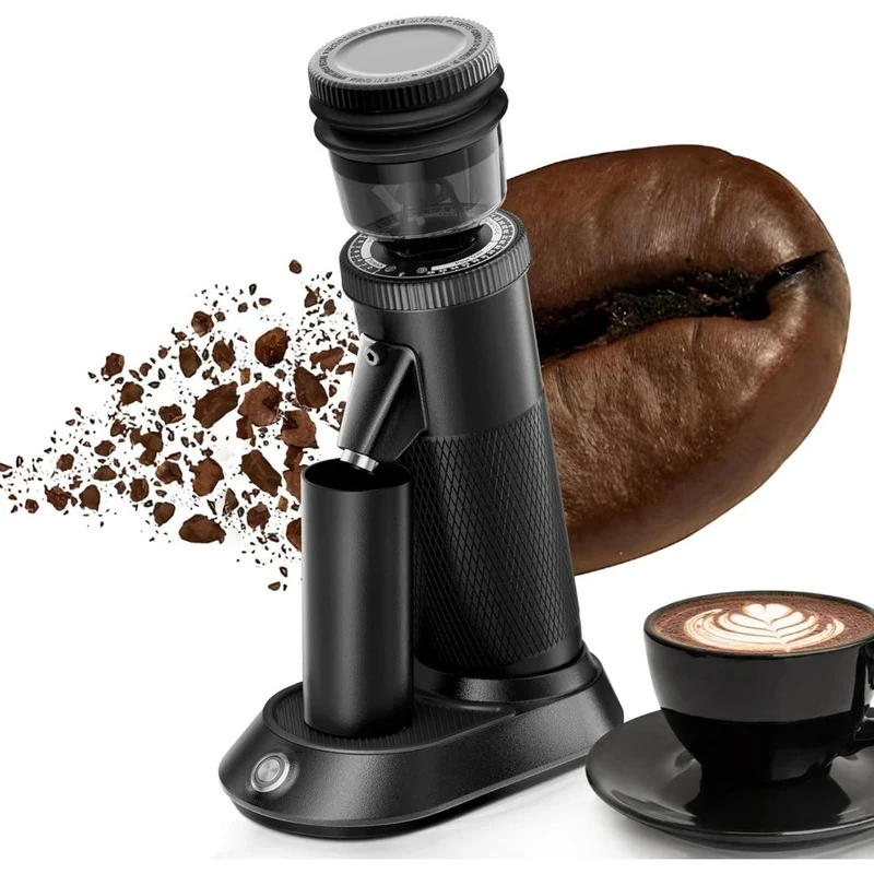 G Single Dose Conical Burr with Magnetic Dosing Cup Dual Speed Adjustment Steps prso Moka Pot