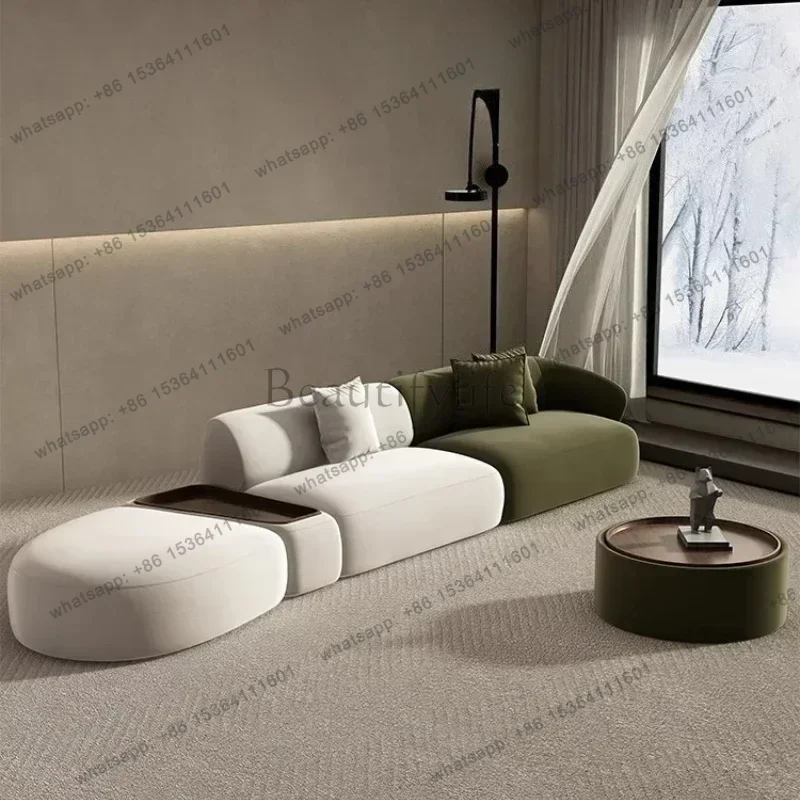 YJ Living Room Sofas Velvet Curved Sofa Special Shaped Designer Beauty Salon Couch Lounge Area Sofa Coffee Table Set Furniture