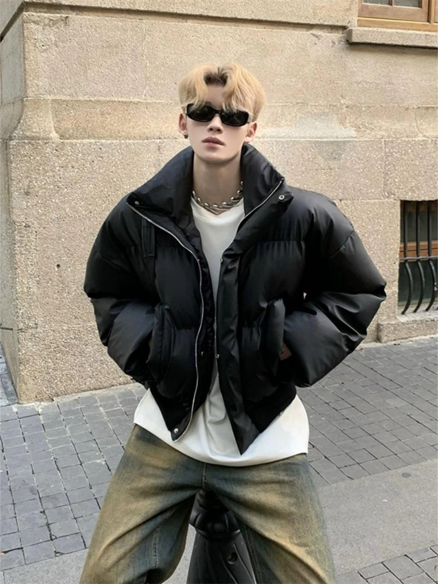 

American Sle Cleanfit PU Leather ort Thiened Winter Jaet Men's down Cotton Coat Stand Collar Warm Faionable Winter ...