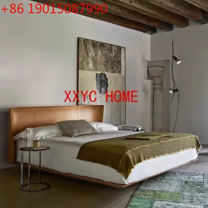 High-End Saddle Leather Ultra-Thin Suspension Floating Internet Celebrity Master Bedroom 1.8 Marriage Bed