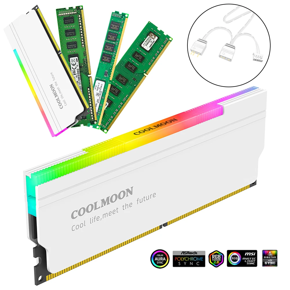

5V-3PIN ARGB DDR4 DDR3 Memory Heat Sink Aura Sync DDR Memory RAM Cooler with Thermal Silicone Pad for Desktop Computer