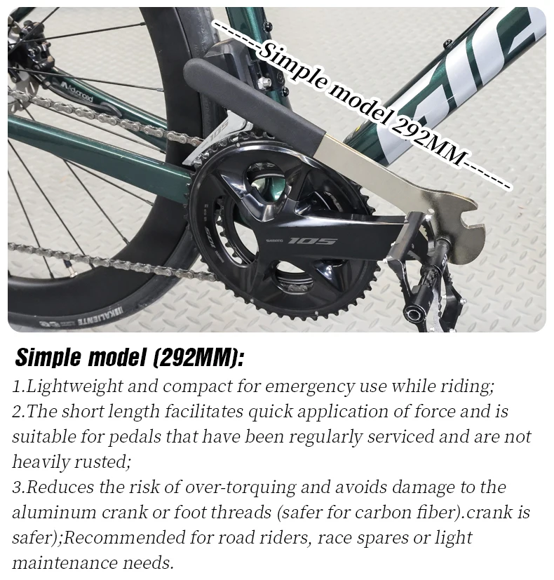 LEBYCLE Fahrradpedalschlüssel, extra langer Griff, robust, langlebig, Fahrradpedalschlüssel, installieren Sie 15 mm Werkzeug, Fahrradzubehör – Detail 4