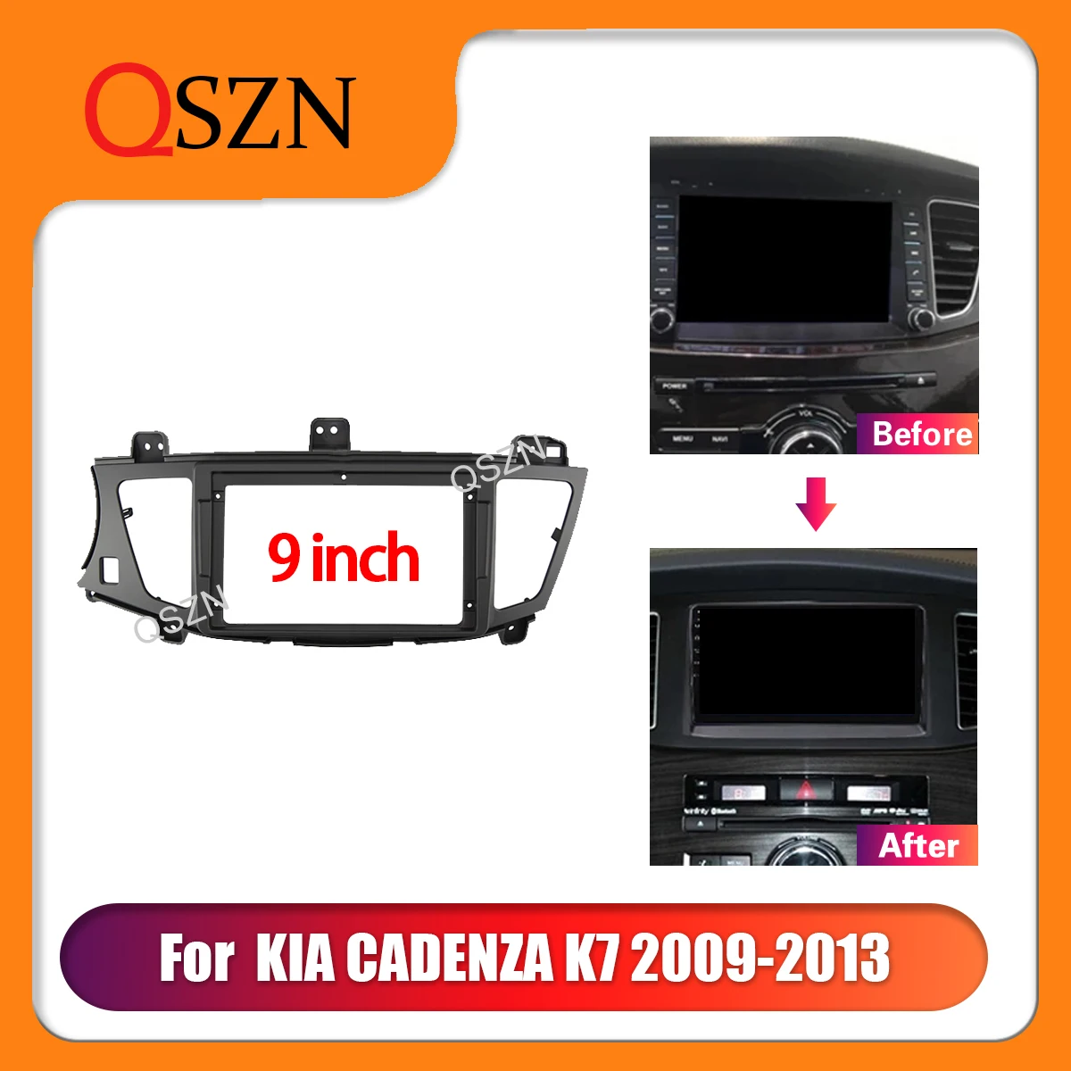 QSZN 9 Inch Car radio Frame Fascia For 2013-2017 KIA CADENZA K7 Power cable Panel Fitting Adaptor Dashboard Mount Kit 2 Din DVD