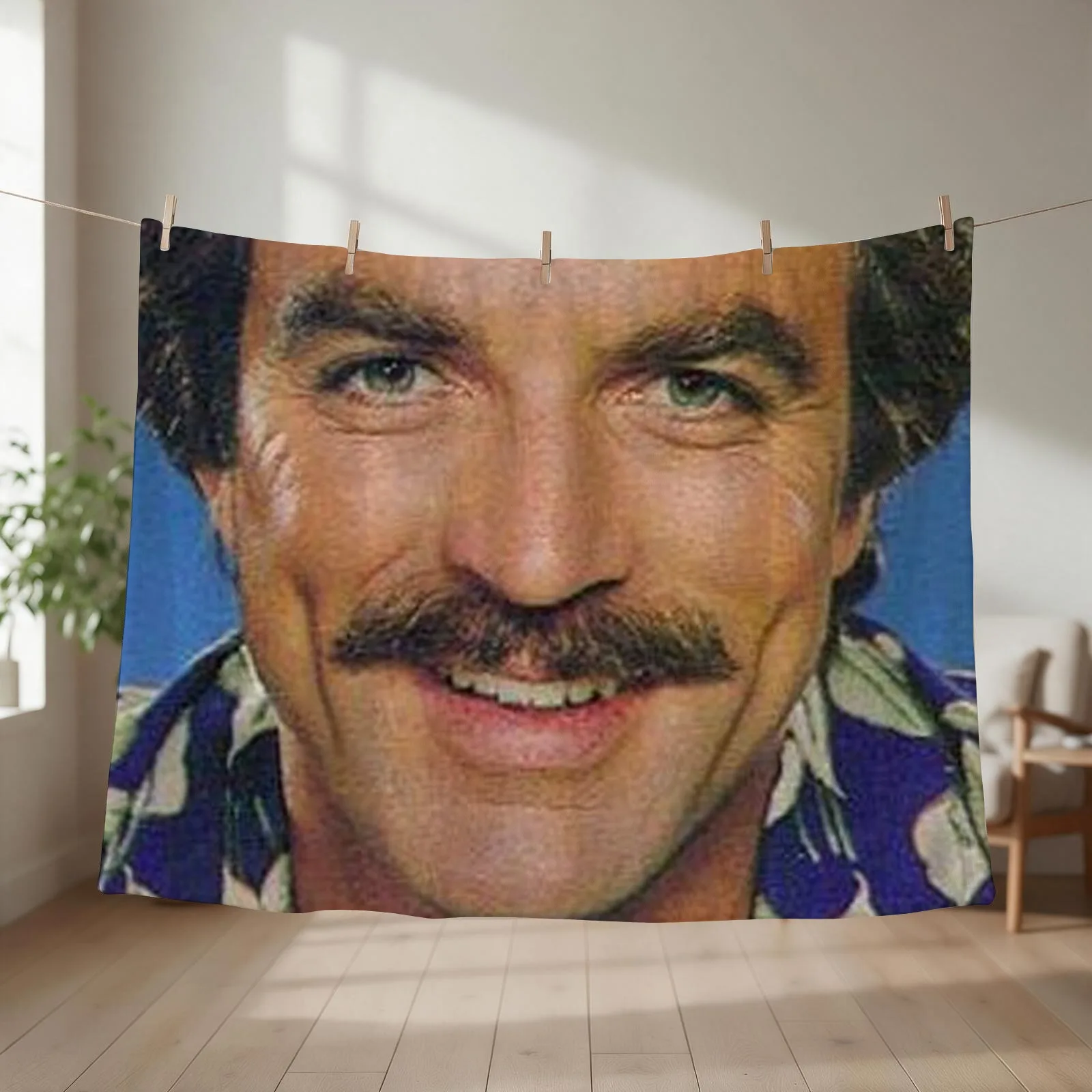 Tom Selleck Funny Face Mask Magnum P.I. style Throw Blanket couch cozy soft plush fuzzy picnic outdoor blanket