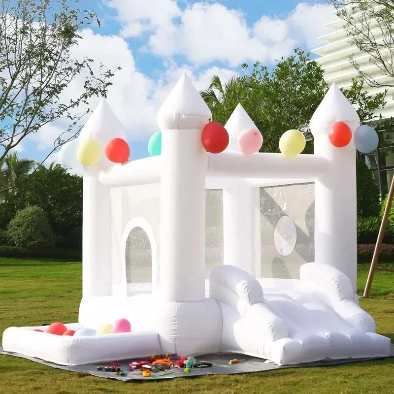 White inflatable castle with blower trampoline slide Ball pit wedding party Children Jumping bed outdoor sport kids toys