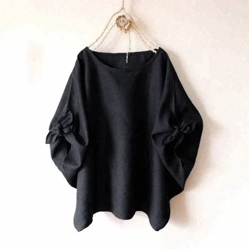 Clearance Sales For Woman Blouse Women Round Neck Blouses Loose Batwing Grey Top Solid Pullover Long Sleeve Top Black Free